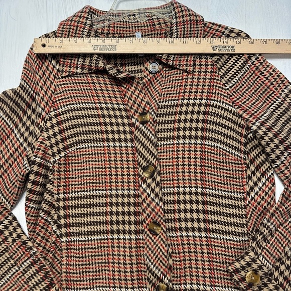 Passports Women’s Small Plaid Shacket Houndstooth Button Jacket Brown Red Tan - Picture 4 of 10